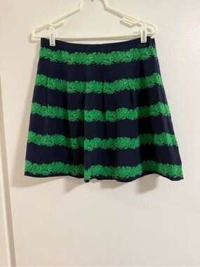 J. Crew Navy Skirt with Green Floral Stripes